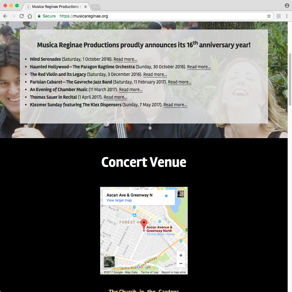 [A screen capture of Musica Reginae’s web site.] 